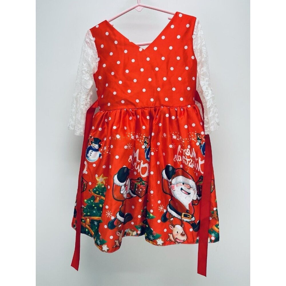 Christmas Dress Size 110/3 O 4 To Years Girls Decorated with Red White Lights
